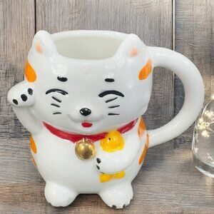 Spencers Gifts Lucky Kitty Cat Figural Ceramic Coffee Mug Cup Whimsical Decor